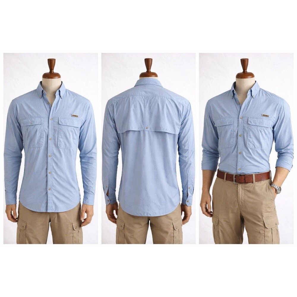 Wrangler Outdoor Long Sleeve Fishing Shirt Blue Nylon Blend Button Vented XL